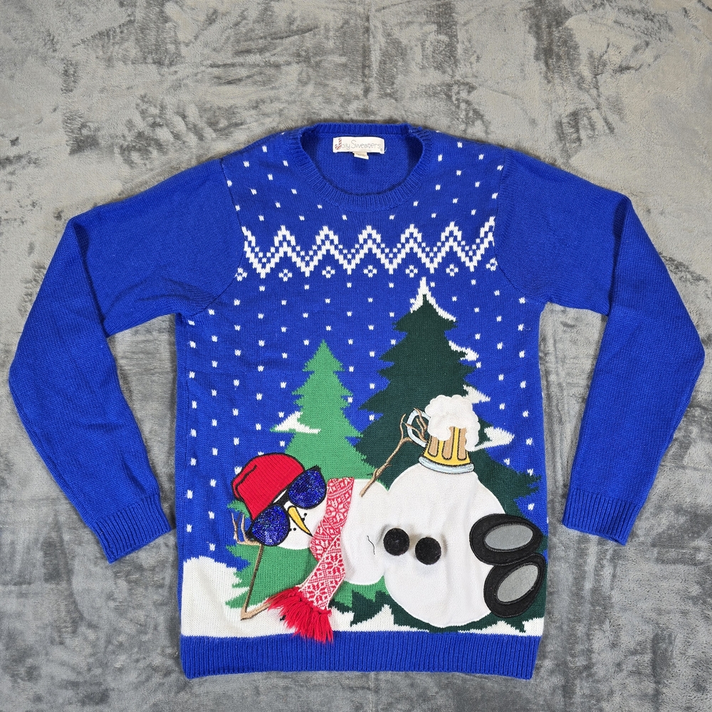 Jolly Sweaters Ugly Christmas Sweater Size Medium Knit Snowman Beer Xmas